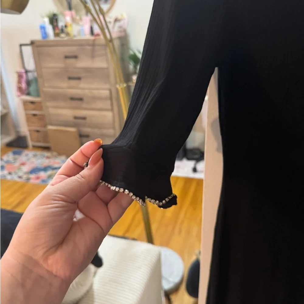 Lea & Viola Black Ribbed Long Sleeve Midi Dress